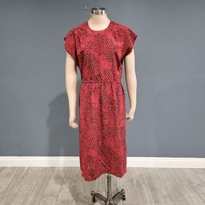 Vintage TABBY of CALIFORNIA Red Black Spotted Wiggle Blouson Midi Dress L